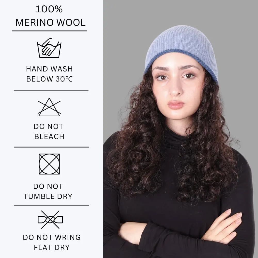 100% Merino Wool Rumi Cap | 2-Layer 2-Tone Hat | Soft Warm Reversible Beanie | from Wool Yarn to Beanie
