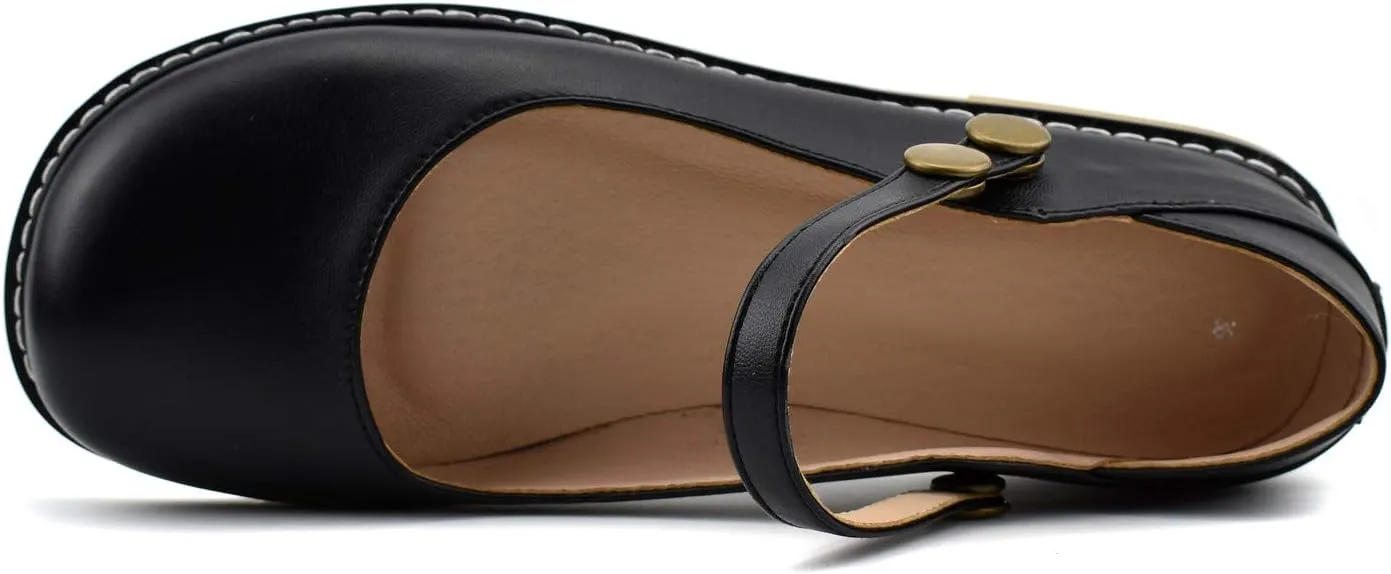 100FIXEO Women Buckle Ankle Strap Mary Jane Flat Shoes