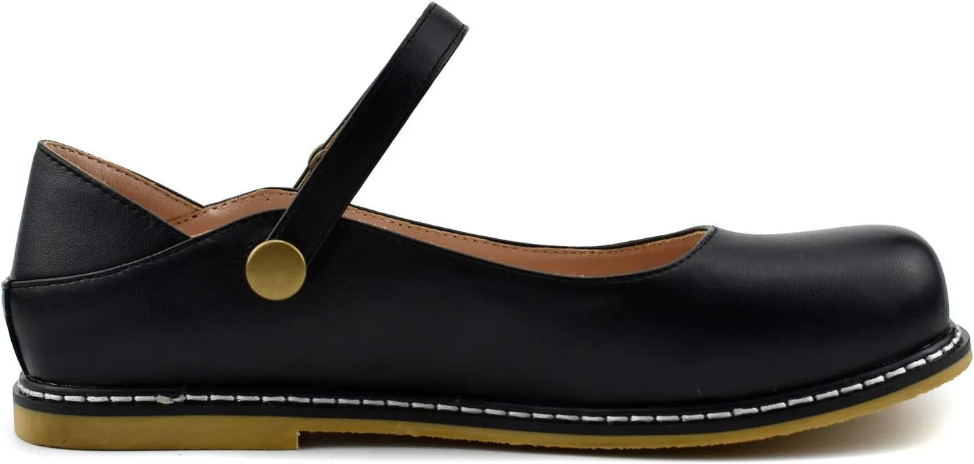 100FIXEO Women Buckle Ankle Strap Mary Jane Flat Shoes