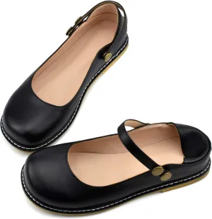 100FIXEO Women Buckle Ankle Strap Mary Jane Flat Shoes