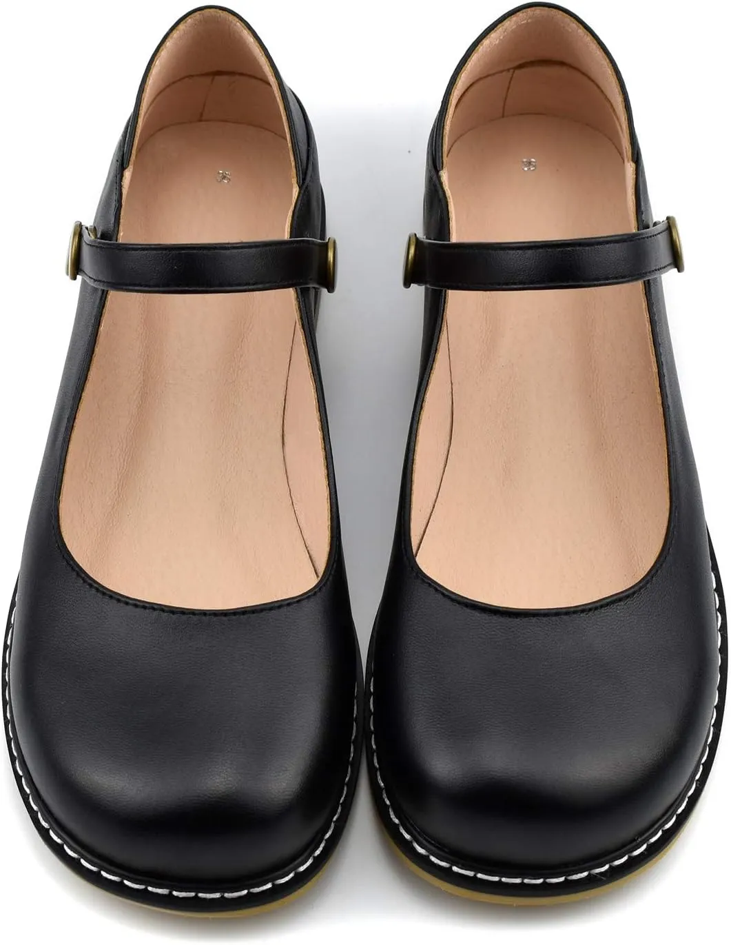 100FIXEO Women Buckle Ankle Strap Mary Jane Flat Shoes