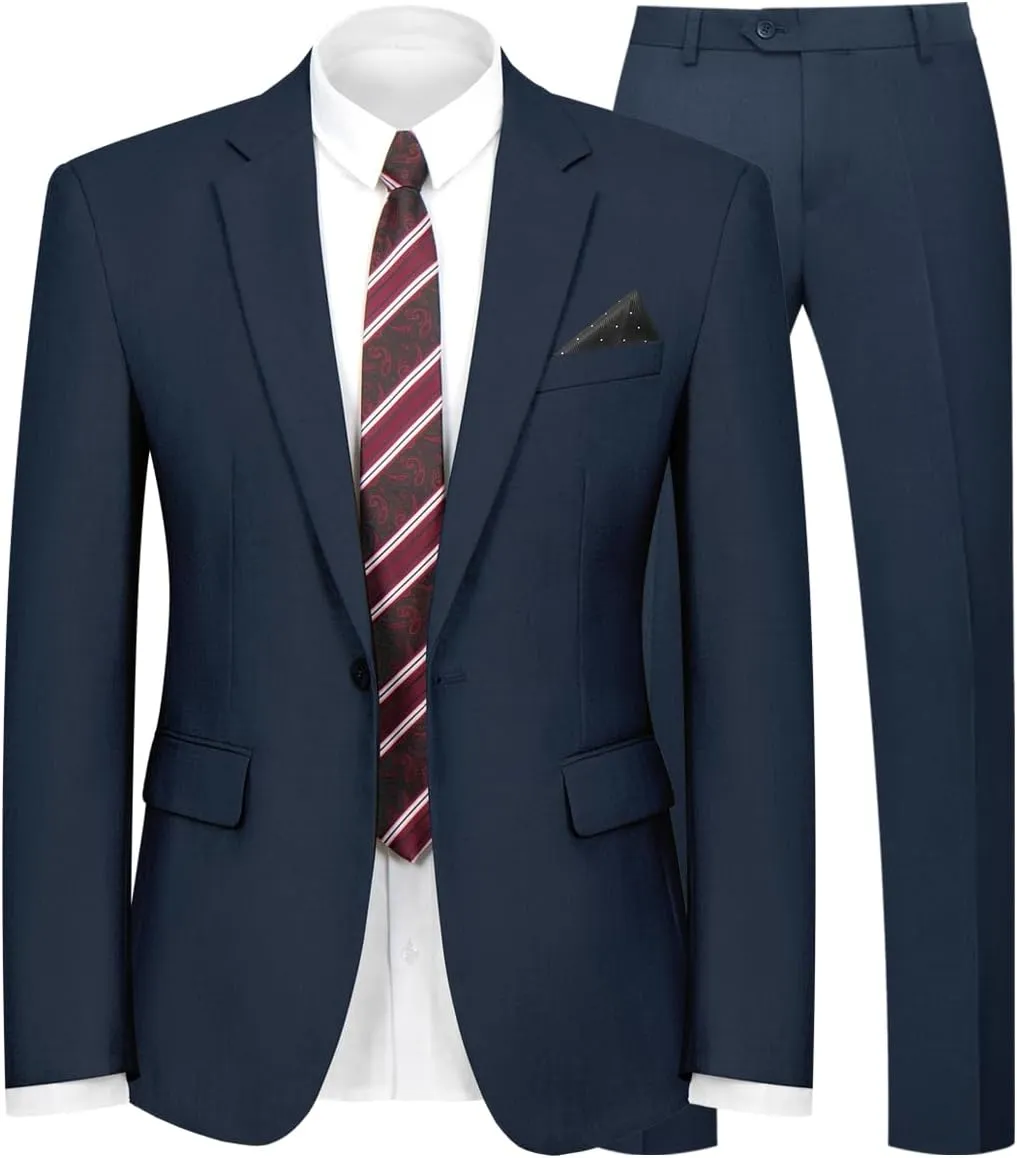 2 Piece Men's Suit One Button Slim Fit Suit for Men Solid Color Blazer and Pants Tie and Square Wedding Business Party