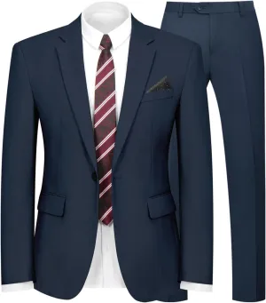 2 Piece Men's Suit One Button Slim Fit Suit for Men Solid Color Blazer and Pants Tie and Square Wedding Business Party