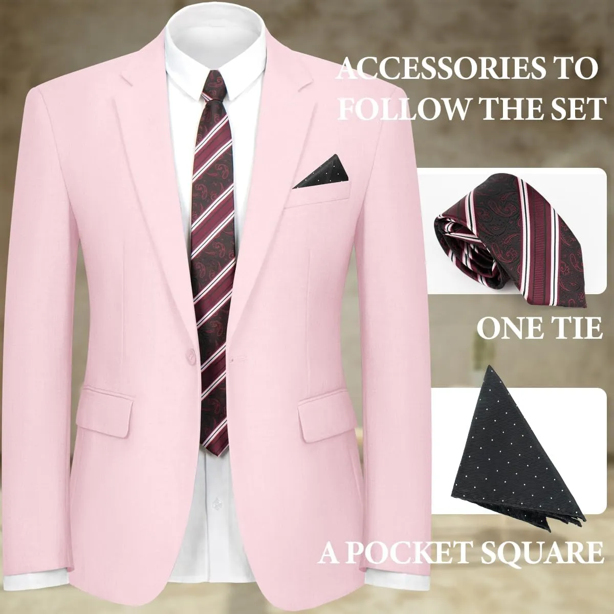 2 Piece Men's Suit One Button Slim Fit Suit for Men Solid Color Blazer and Pants Tie and Square Wedding Business Party