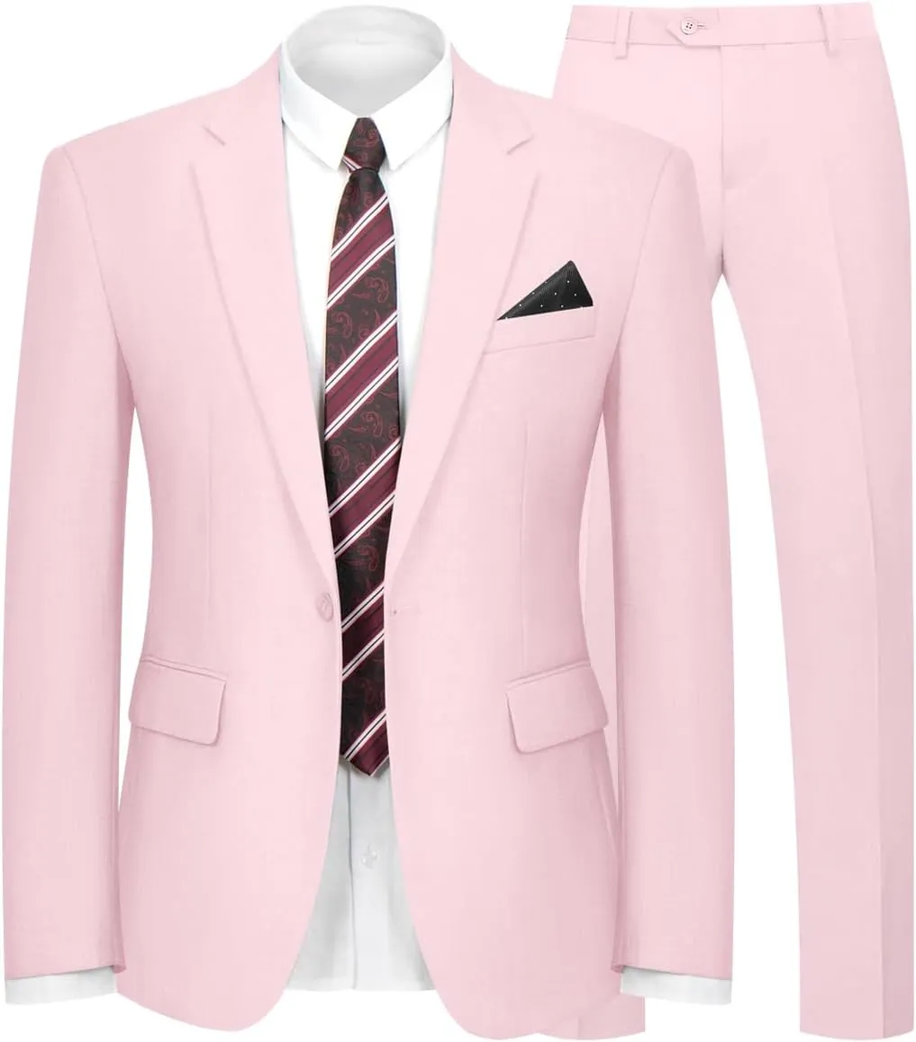2 Piece Men's Suit One Button Slim Fit Suit for Men Solid Color Blazer and Pants Tie and Square Wedding Business Party