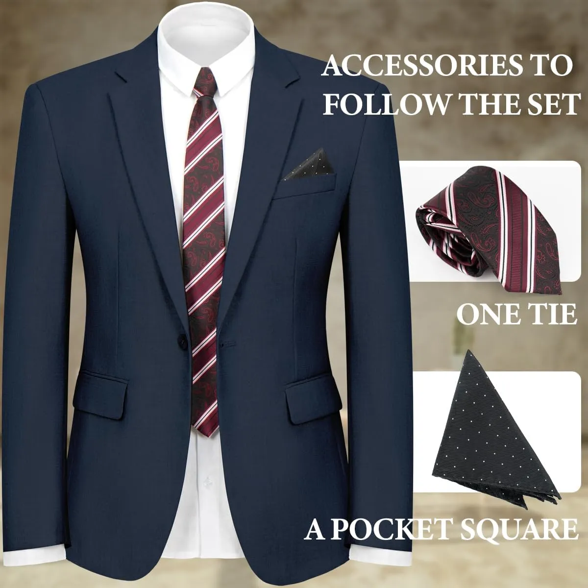 2 Piece Men's Suit One Button Slim Fit Suit for Men Solid Color Blazer and Pants Tie and Square Wedding Business Party