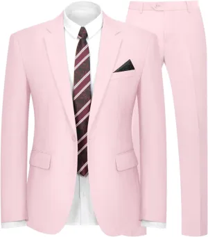 2 Piece Men's Suit One Button Slim Fit Suit for Men Solid Color Blazer and Pants Tie and Square Wedding Business Party