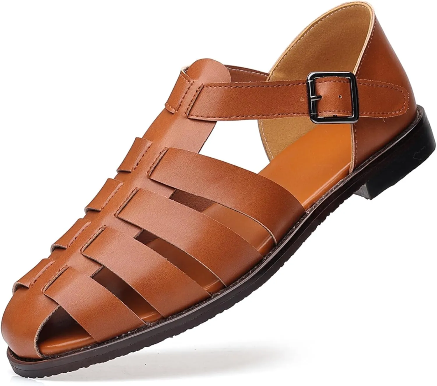 2023 New Men's Summer Hollow Breathable Flat Beach Fisherman Sandals,Non-Slip Woven Sandals With Ankle Straps For Outdoor Travel.