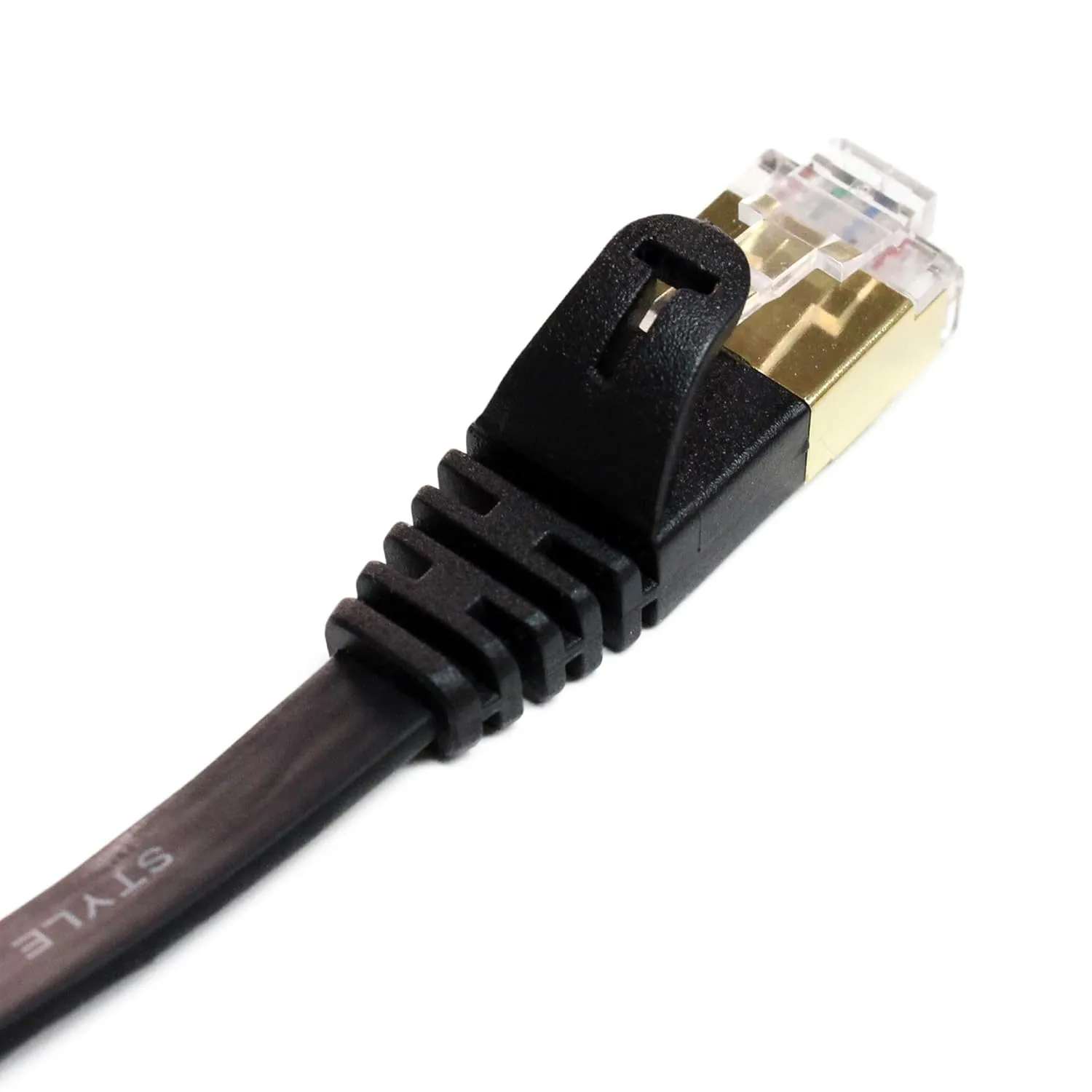 50FT - CAT7 10 Gigabit Ethernet Ultra Flat Patch Cable for Modem Router LAN Network, Gold Plated Shielded RJ45 Connectors, Faster Than CAT6a CAT6 CAT5e, Black