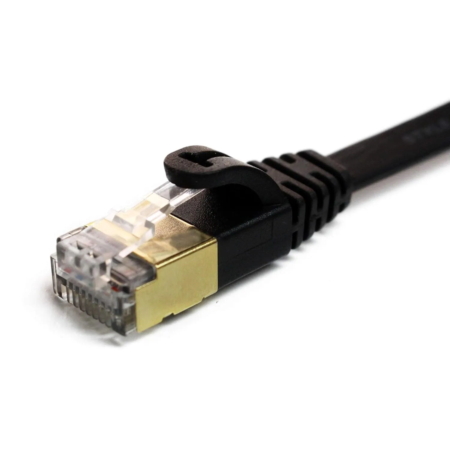 50FT - CAT7 10 Gigabit Ethernet Ultra Flat Patch Cable for Modem Router LAN Network, Gold Plated Shielded RJ45 Connectors, Faster Than CAT6a CAT6 CAT5e, Black