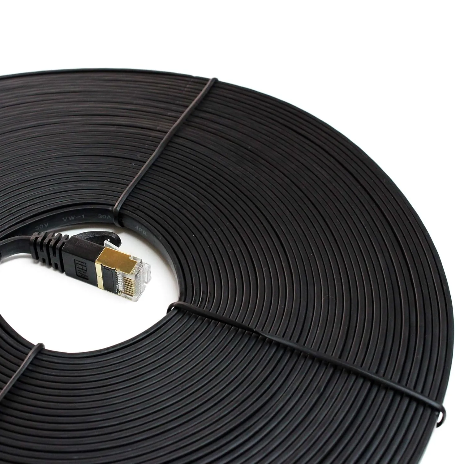 50FT - CAT7 10 Gigabit Ethernet Ultra Flat Patch Cable for Modem Router LAN Network, Gold Plated Shielded RJ45 Connectors, Faster Than CAT6a CAT6 CAT5e, Black