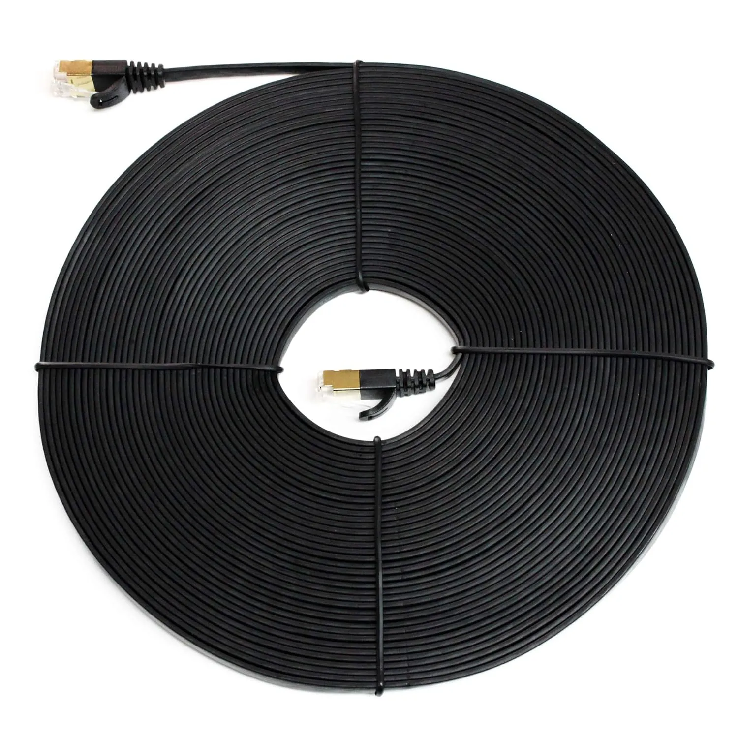 50FT - CAT7 10 Gigabit Ethernet Ultra Flat Patch Cable for Modem Router LAN Network, Gold Plated Shielded RJ45 Connectors, Faster Than CAT6a CAT6 CAT5e, Black