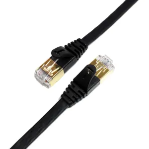 50FT - CAT7 10 Gigabit Ethernet Ultra Flat Patch Cable for Modem Router LAN Network, Gold Plated Shielded RJ45 Connectors, Faster Than CAT6a CAT6 CAT5e, Black