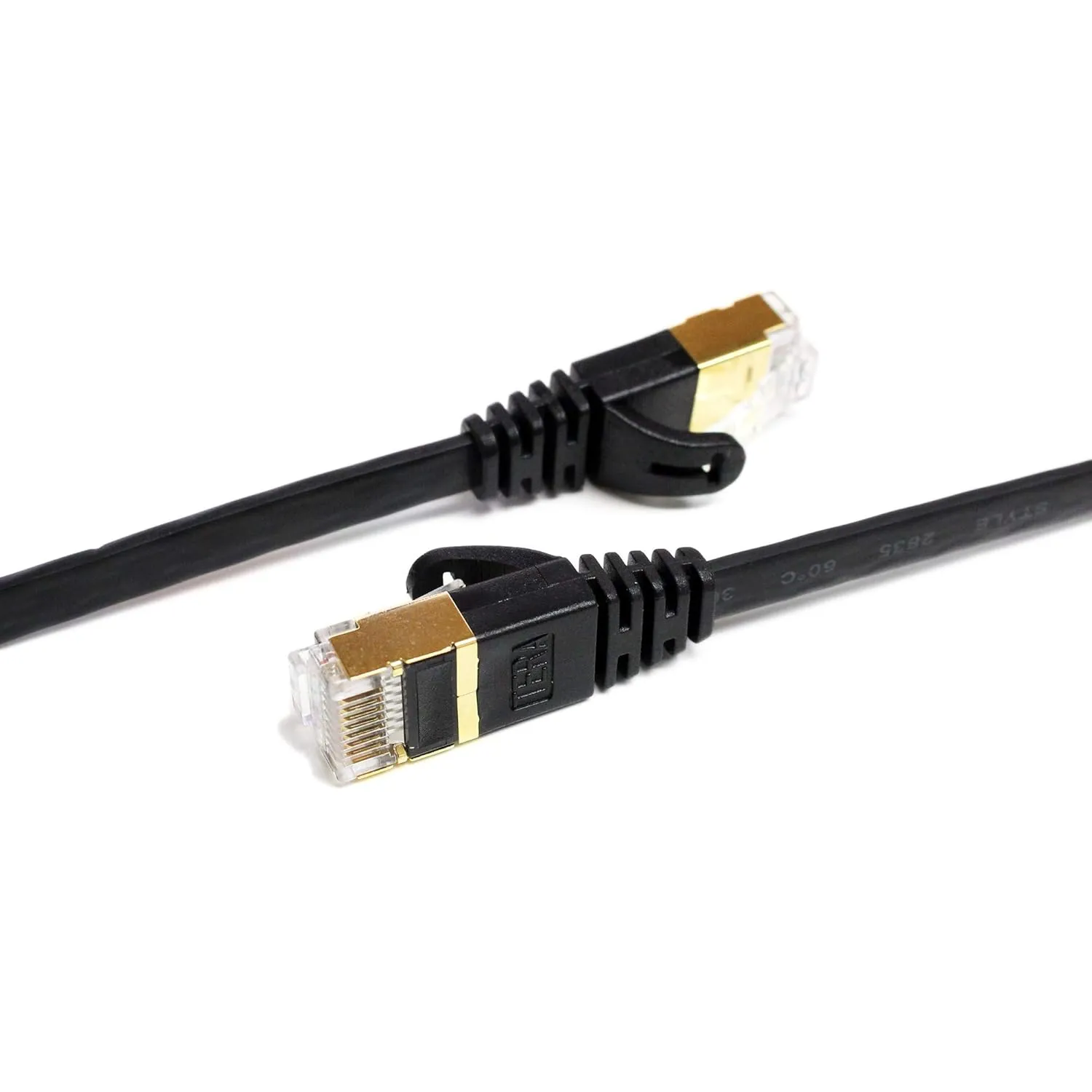 50FT - CAT7 10 Gigabit Ethernet Ultra Flat Patch Cable for Modem Router LAN Network, Gold Plated Shielded RJ45 Connectors, Faster Than CAT6a CAT6 CAT5e, Black
