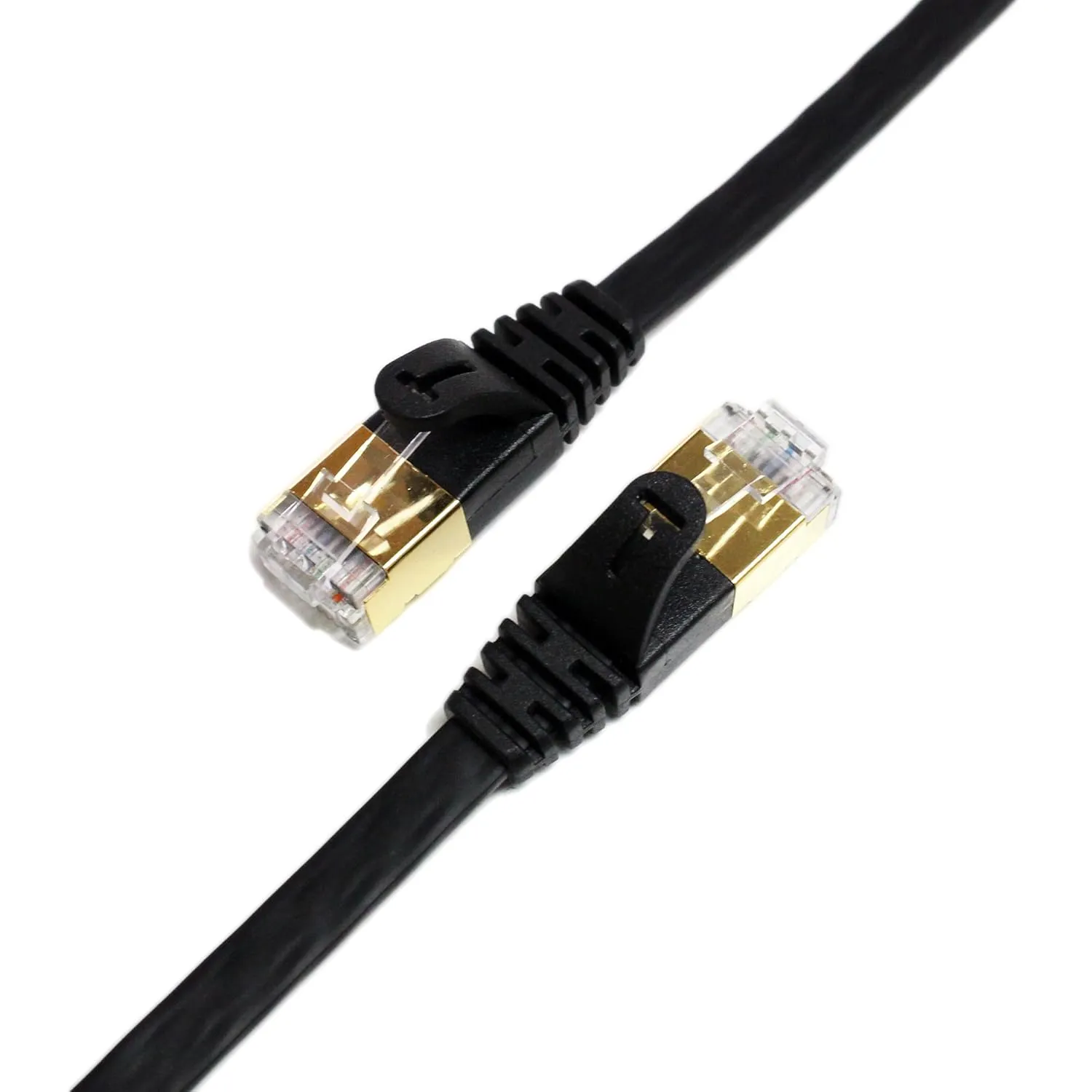 50FT - CAT7 10 Gigabit Ethernet Ultra Flat Patch Cable for Modem Router LAN Network, Gold Plated Shielded RJ45 Connectors, Faster Than CAT6a CAT6 CAT5e, Black