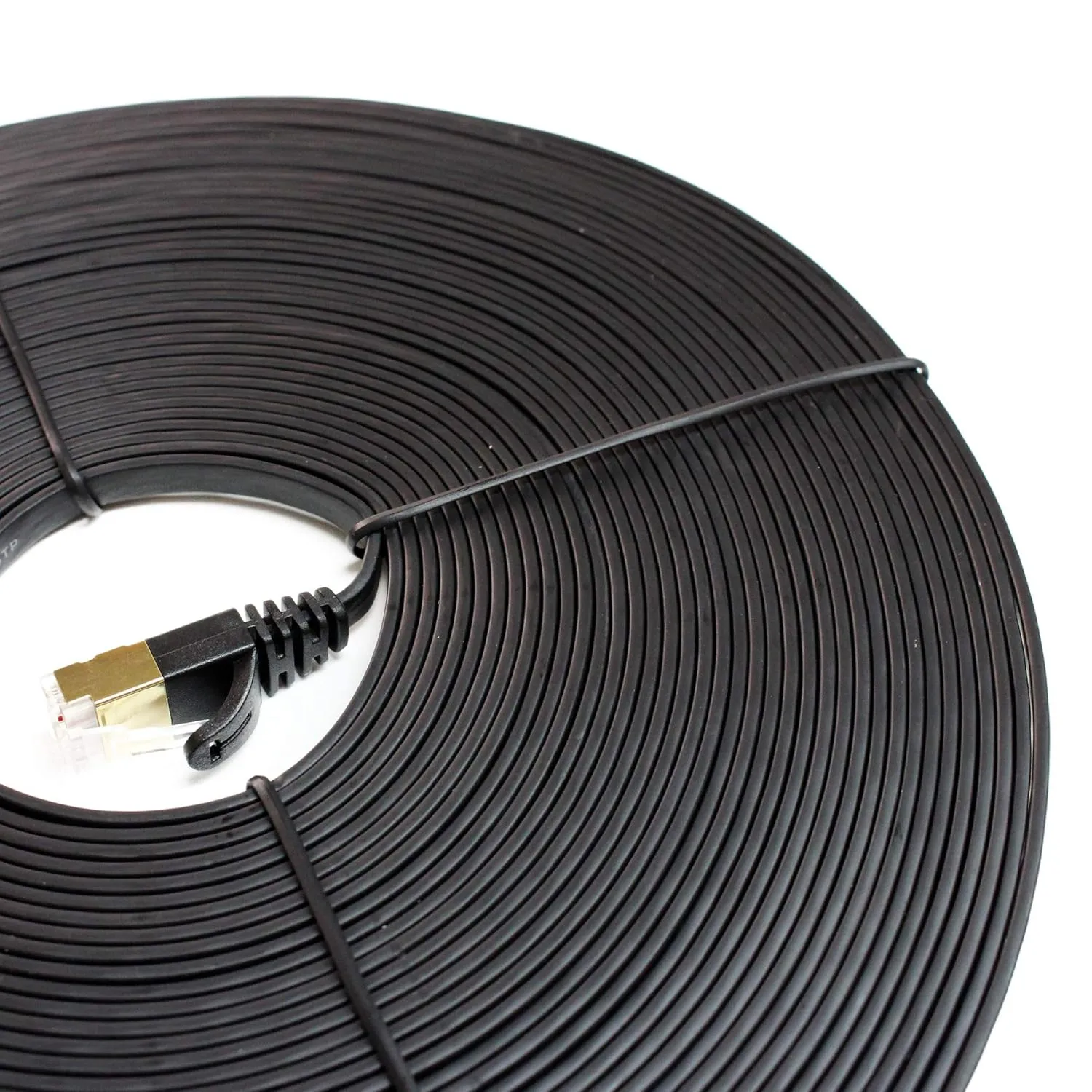 50FT - CAT7 10 Gigabit Ethernet Ultra Flat Patch Cable for Modem Router LAN Network, Gold Plated Shielded RJ45 Connectors, Faster Than CAT6a CAT6 CAT5e, Black