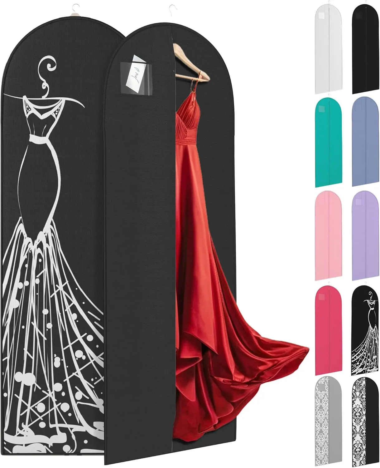 72" Long Dress Bags for Gowns - Wedding Dress Garment Bag for Dresses - Long Garment Bags for Hanging Clothes & Closet Storage - Durable Travel Bag for Women with ID Window