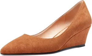 Aachcol Women Wedge Pumps Mid Heels Pointed Toe Slip-on Wedding Party 2 Inches