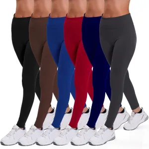 Active Club 3 or 6-Pack Fleece Lined Leggings for Women, High-Waisted Women’s Leggings with Wide Waistband and Fleece Lining