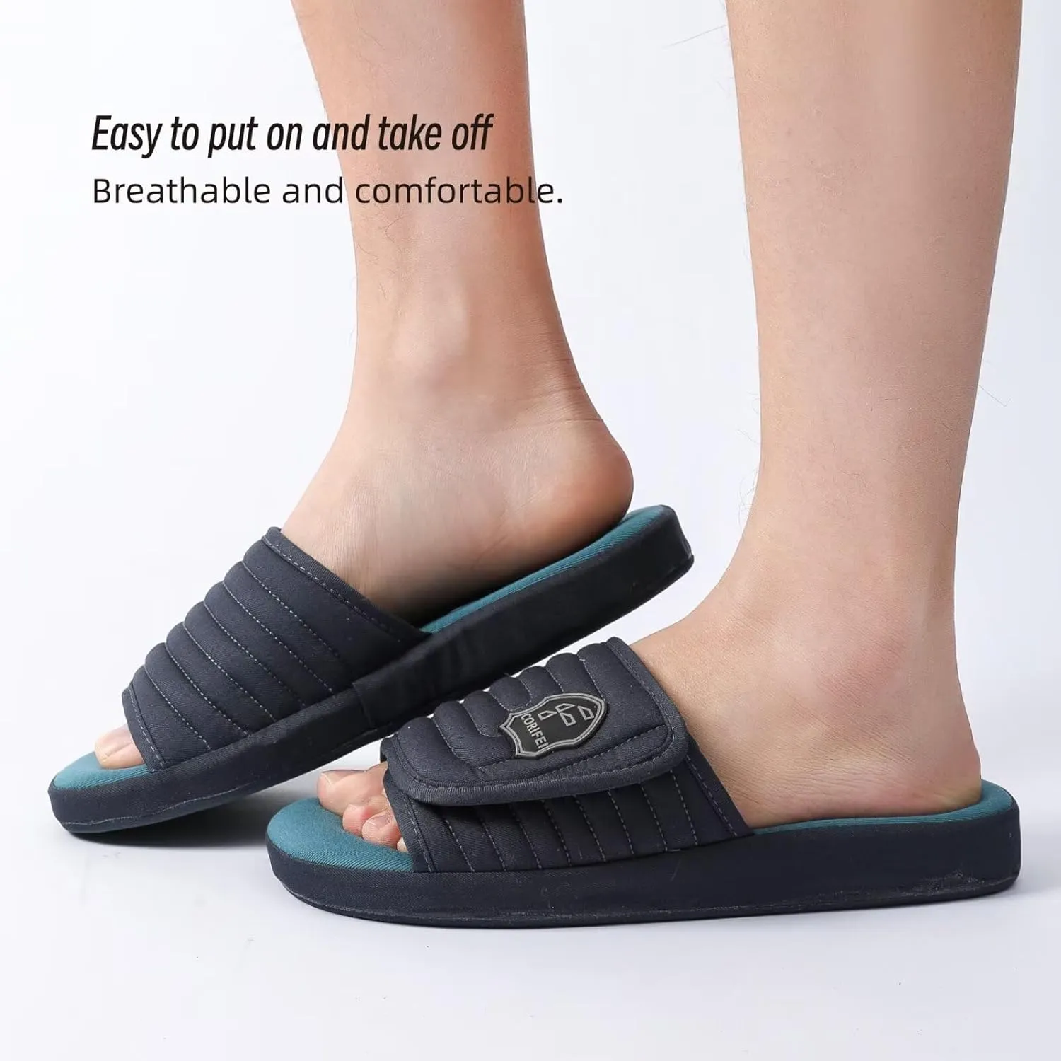 Adjustable Slippers for Men Indoor with Memory Foam Comfy House Shoes Male Slides