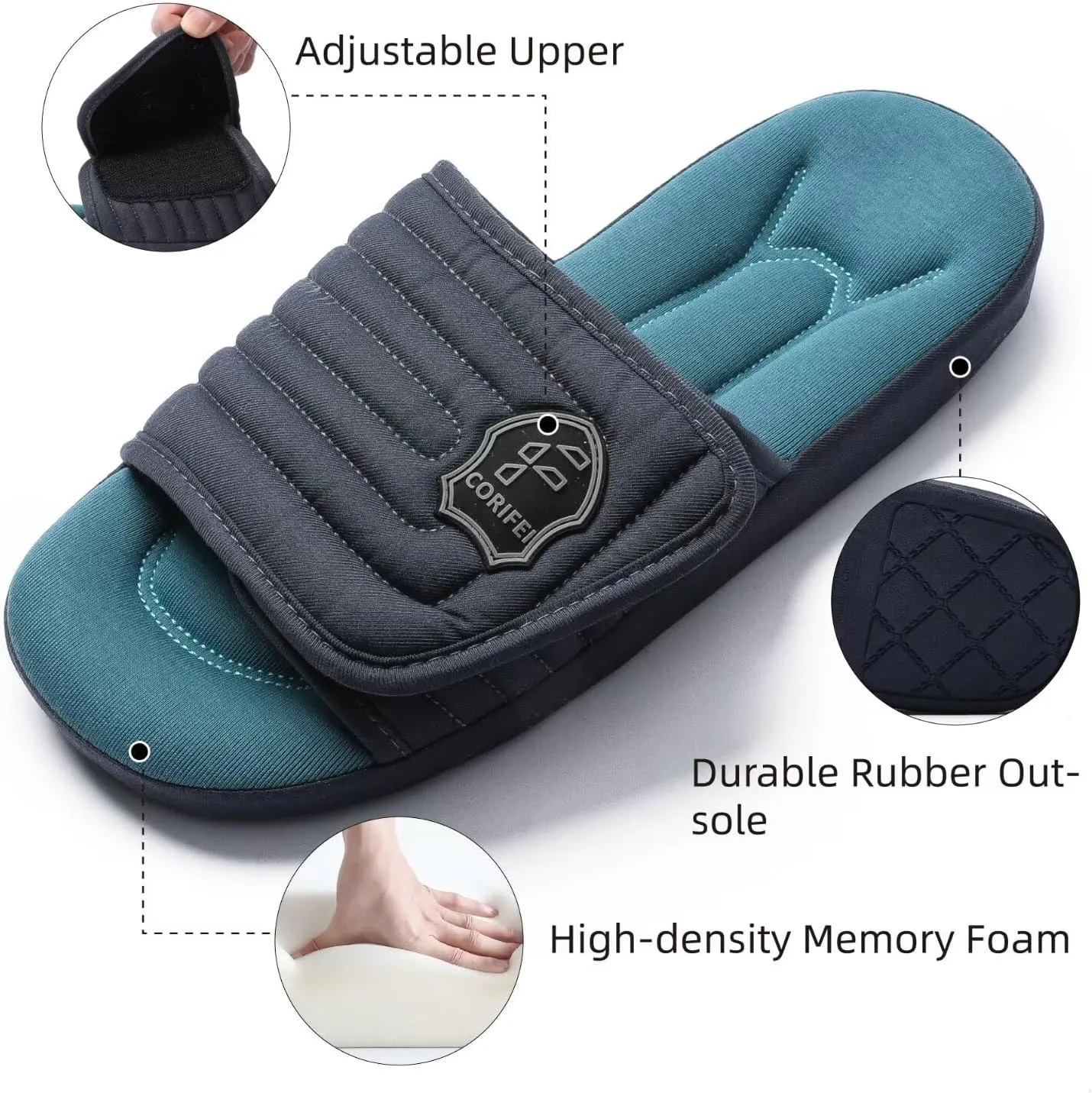 Adjustable Slippers for Men Indoor with Memory Foam Comfy House Shoes Male Slides