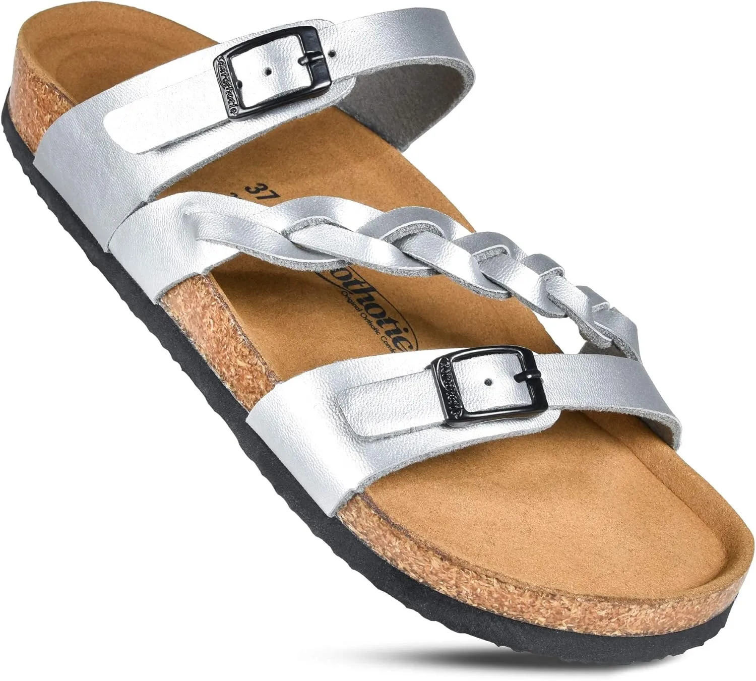 AEROTHOTIC Comfy Memory Foam Cork Sandals for Women Cute Dressy Adjustable Strappy Split Toe Slip On Vacation Essentials Women Footwear Open Toe Arch Support Slides