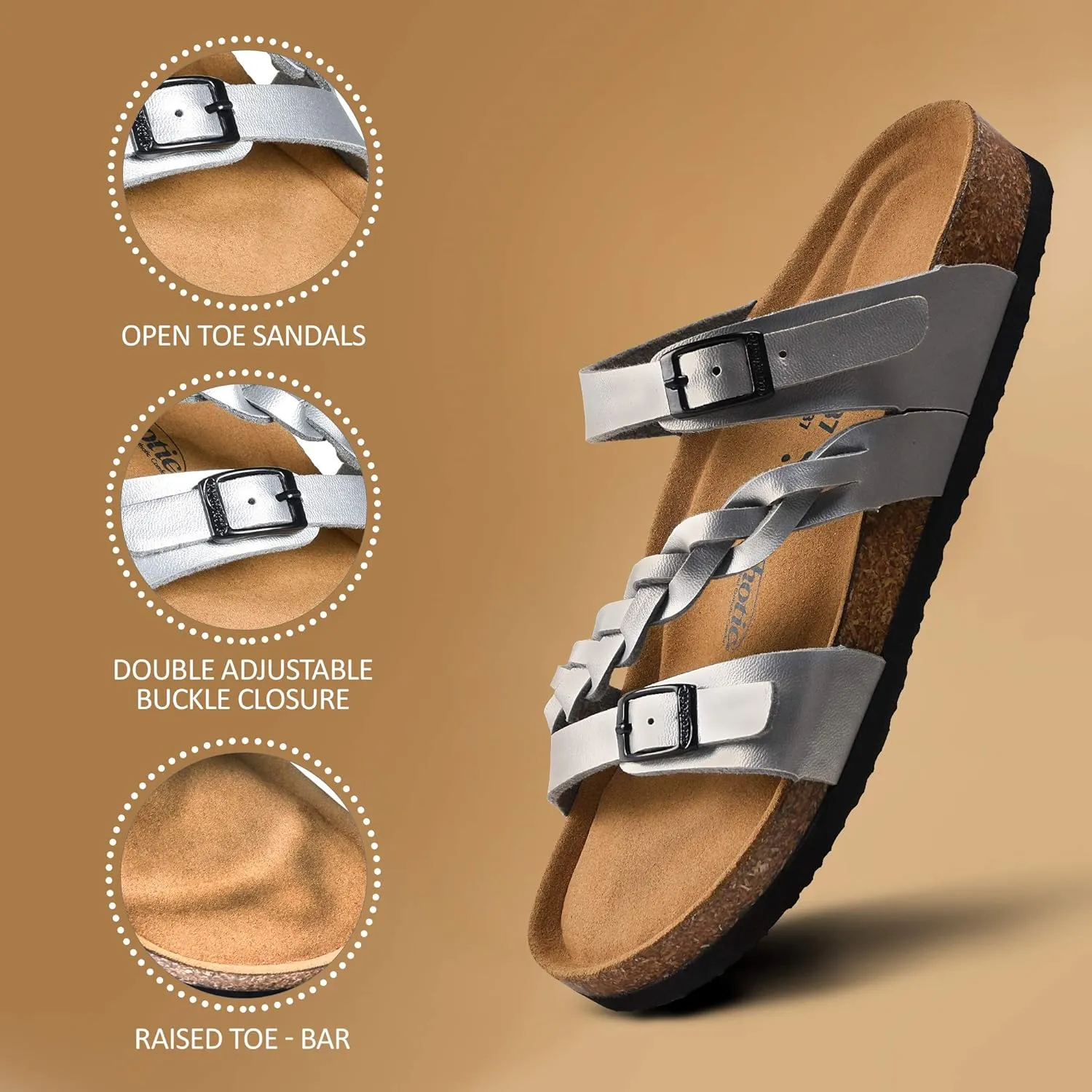 AEROTHOTIC Comfy Memory Foam Cork Sandals for Women Cute Dressy Adjustable Strappy Split Toe Slip On Vacation Essentials Women Footwear Open Toe Arch Support Slides