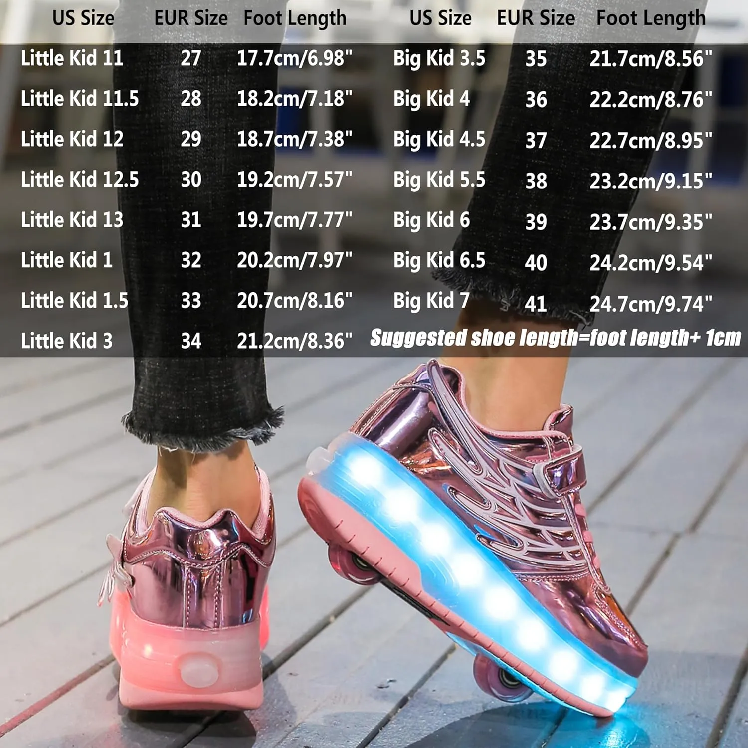 Aikuass USB Chargable LED Light Up Roller Shoes Wheeled Skate Sneaker Shoes for Boys Girls Kids