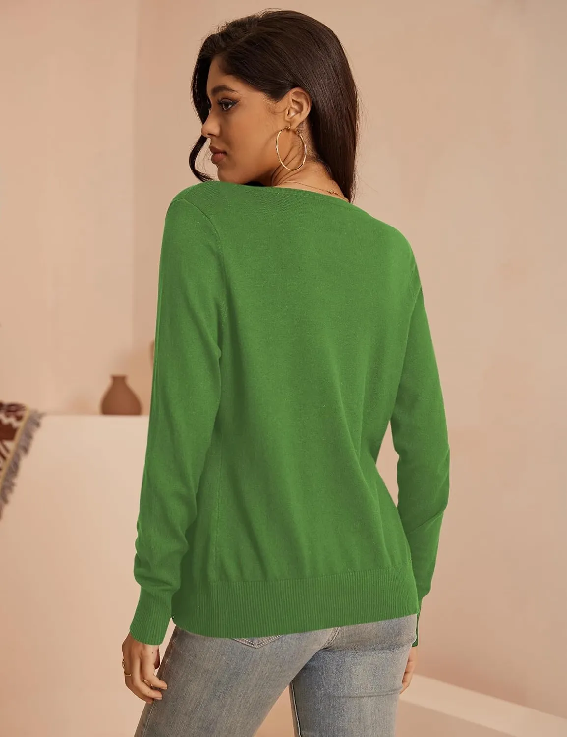 a.Jesdani Women's Button Down Crew Neck Long Sleeve Soft Knit Cardigan Sweaters