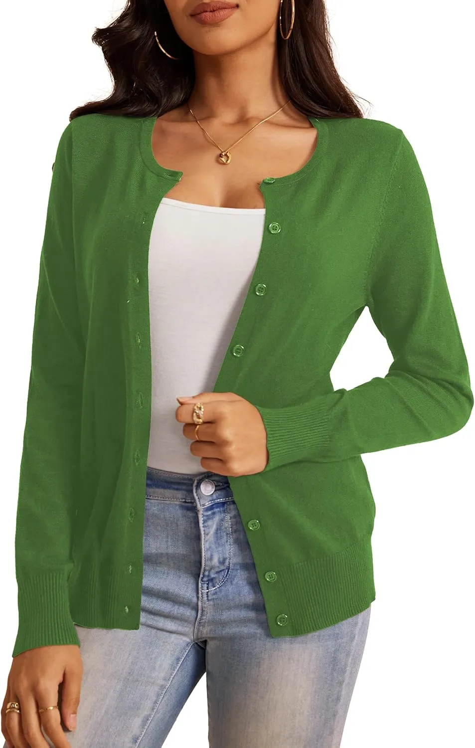a.Jesdani Women's Button Down Crew Neck Long Sleeve Soft Knit Cardigan Sweaters