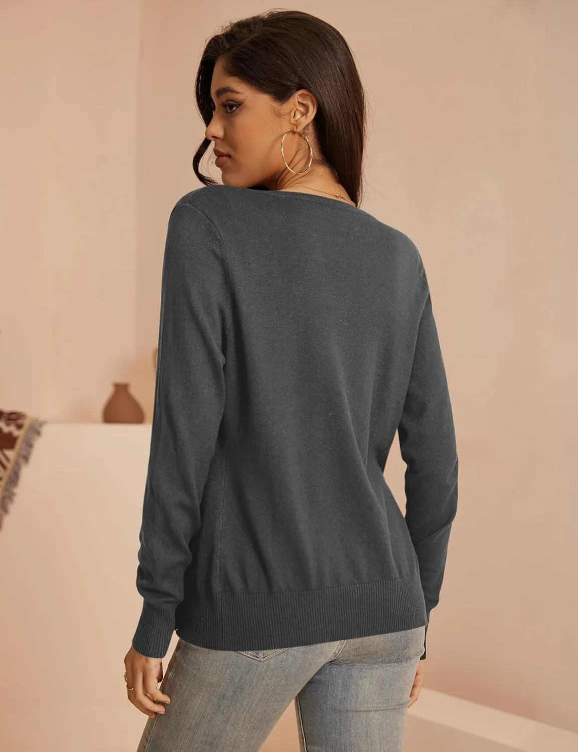 a.Jesdani Women's Button Down Crew Neck Long Sleeve Soft Knit Cardigan Sweaters