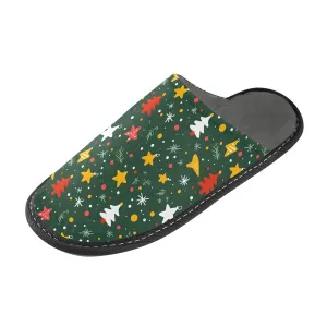 ALAZA Christmas Green Tree Snowflake Fuzzy Slippers for Women Men Warm Soft Lightweight Memory Foam House Slippers 10.5-11