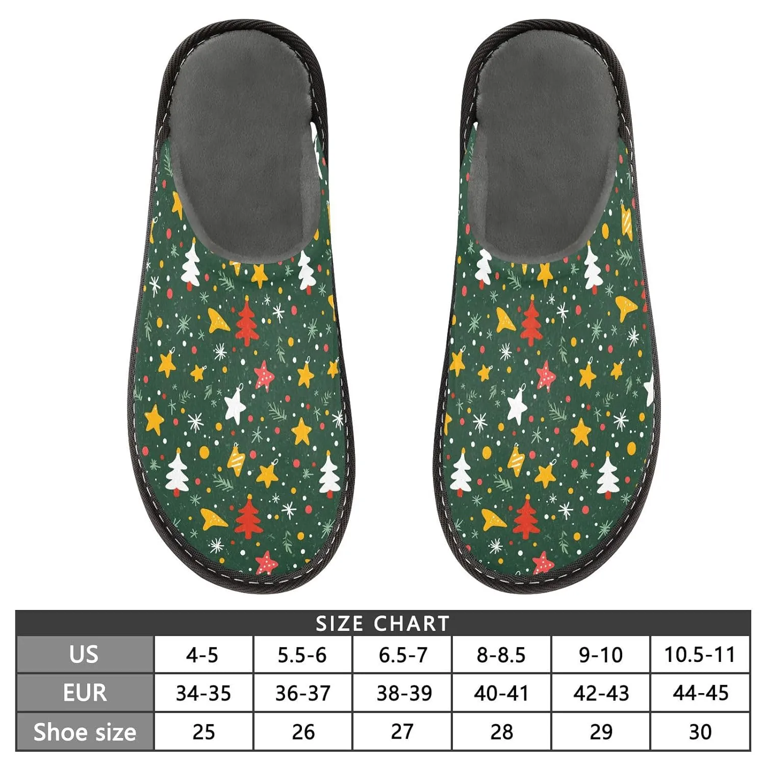 ALAZA Christmas Green Tree Snowflake Fuzzy Slippers for Women Men Warm Soft Lightweight Memory Foam House Slippers 10.5-11