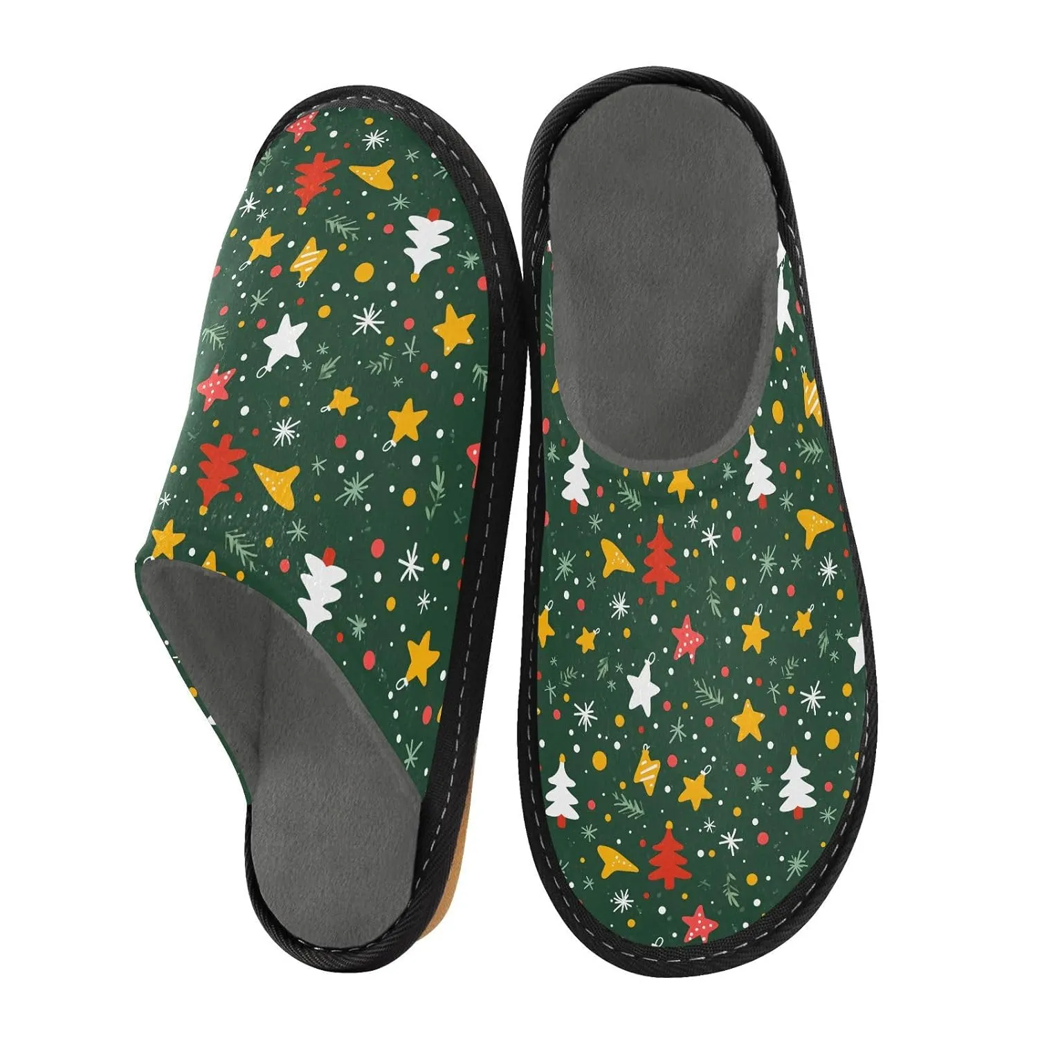 ALAZA Christmas Green Tree Snowflake Fuzzy Slippers for Women Men Warm Soft Lightweight Memory Foam House Slippers 10.5-11
