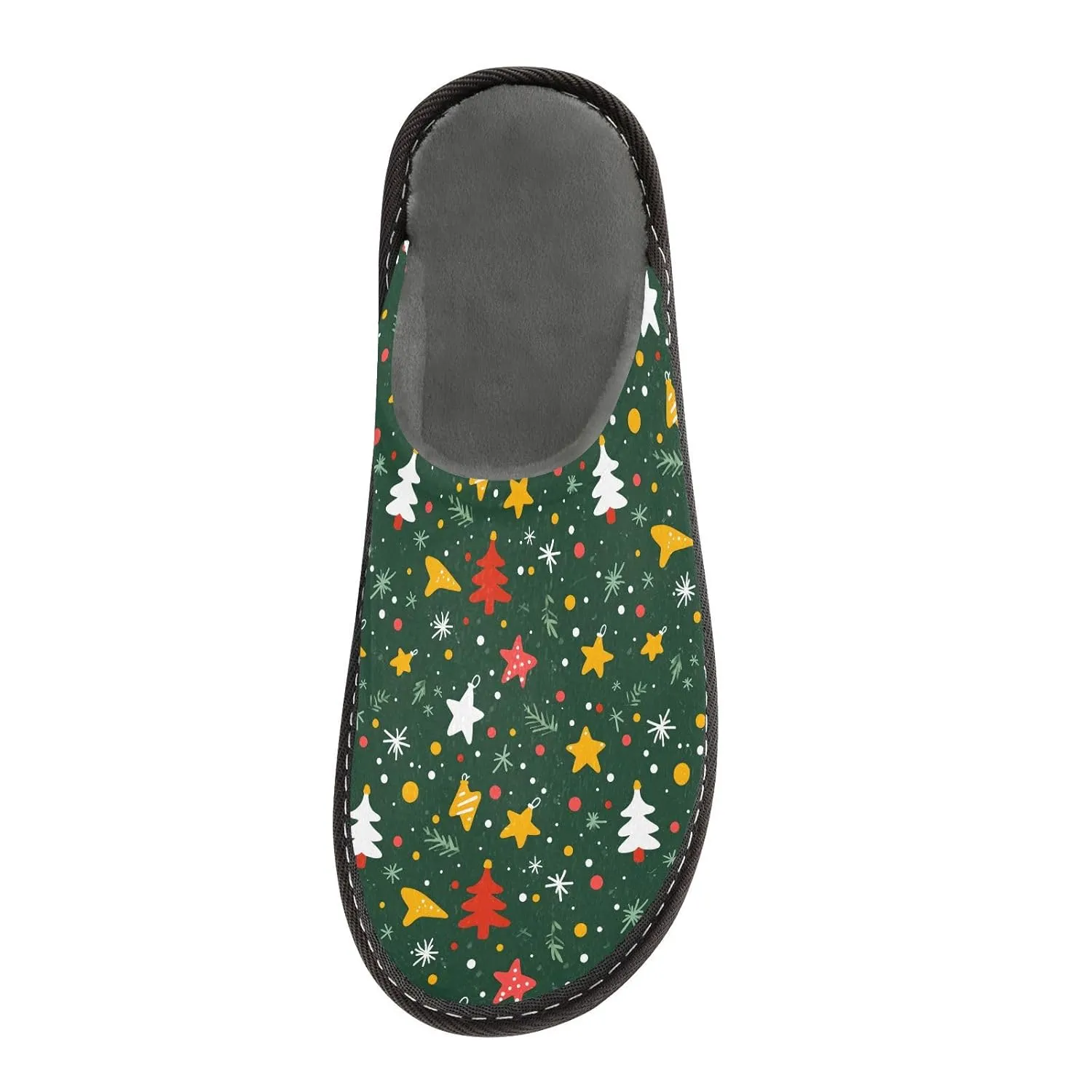 ALAZA Christmas Green Tree Snowflake Fuzzy Slippers for Women Men Warm Soft Lightweight Memory Foam House Slippers 10.5-11