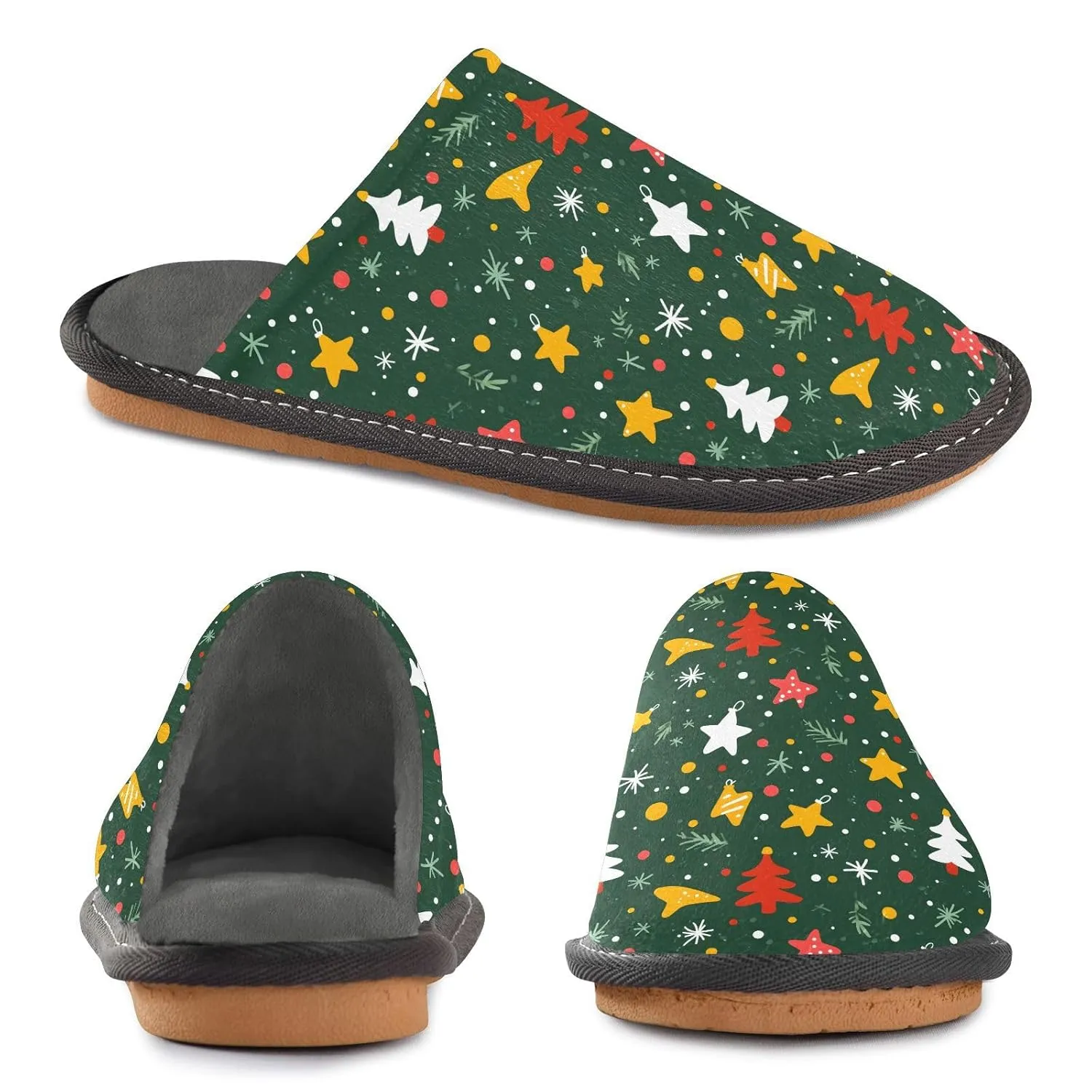 ALAZA Christmas Green Tree Snowflake Fuzzy Slippers for Women Men Warm Soft Lightweight Memory Foam House Slippers 10.5-11