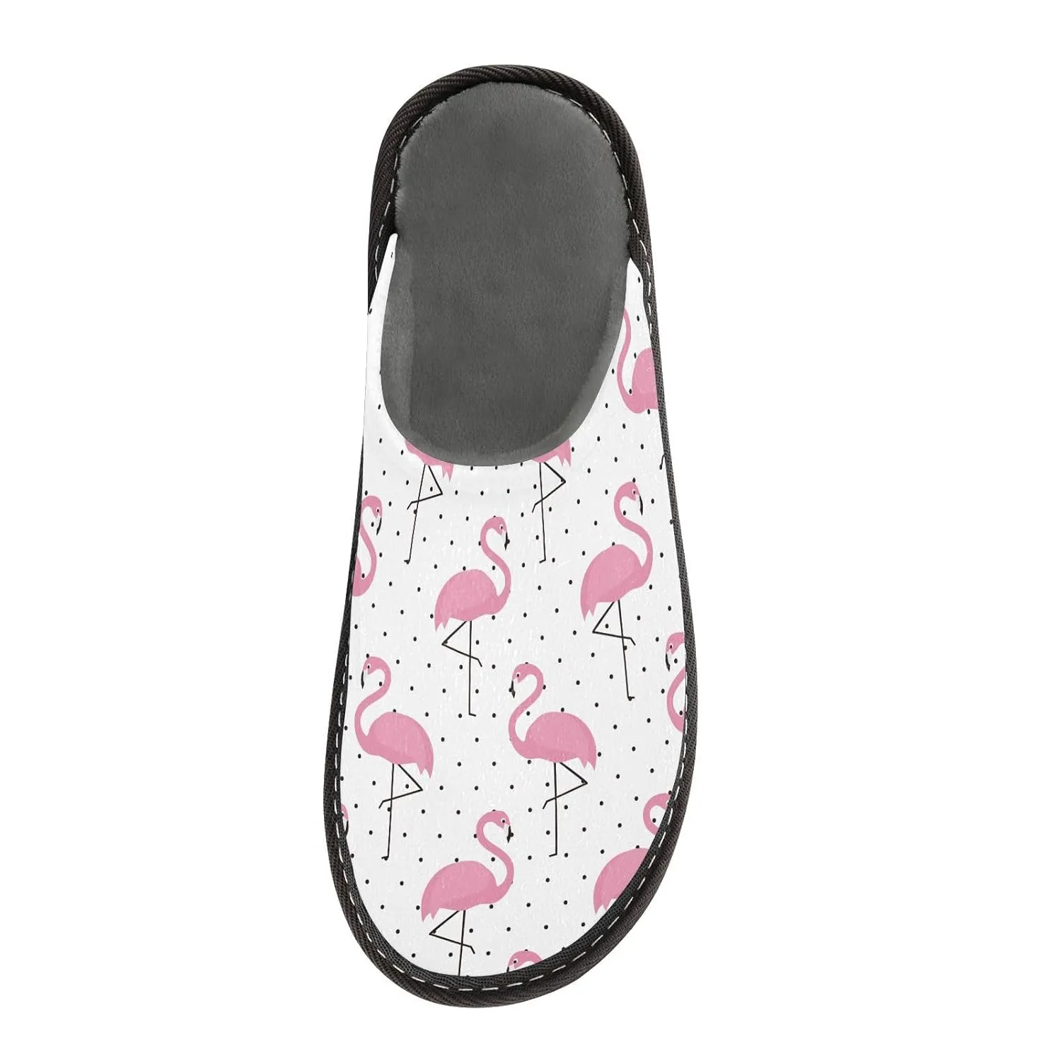 ALAZA Flamingo Polka Dot Fuzzy Slippers for Women Men Warm Soft Lightweight Memory Foam House Slippers 8-8.5
