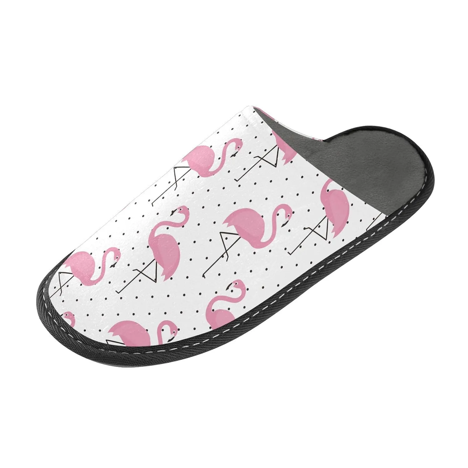 ALAZA Flamingo Polka Dot Fuzzy Slippers for Women Men Warm Soft Lightweight Memory Foam House Slippers 8-8.5