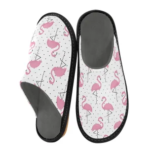 ALAZA Flamingo Polka Dot Fuzzy Slippers for Women Men Warm Soft Lightweight Memory Foam House Slippers 8-8.5