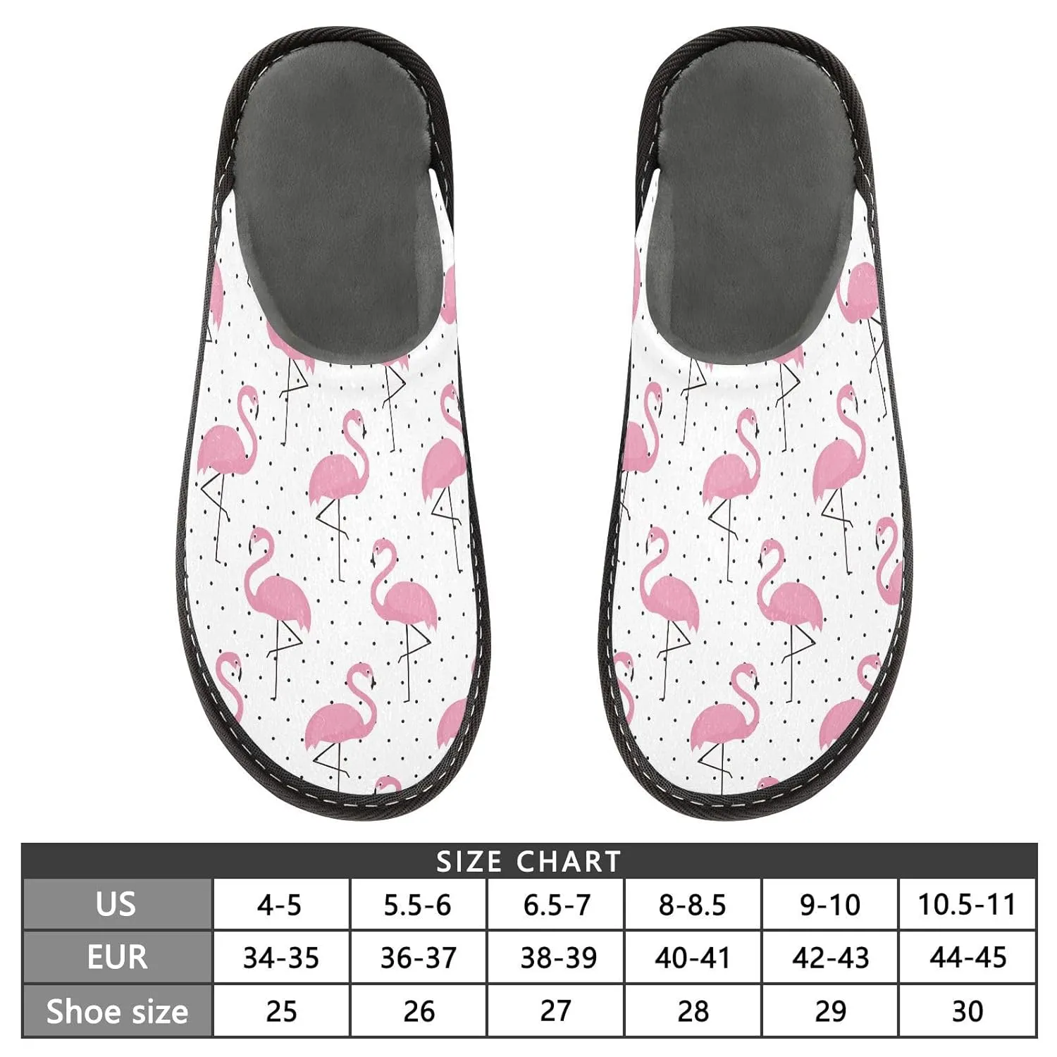 ALAZA Flamingo Polka Dot Fuzzy Slippers for Women Men Warm Soft Lightweight Memory Foam House Slippers 8-8.5