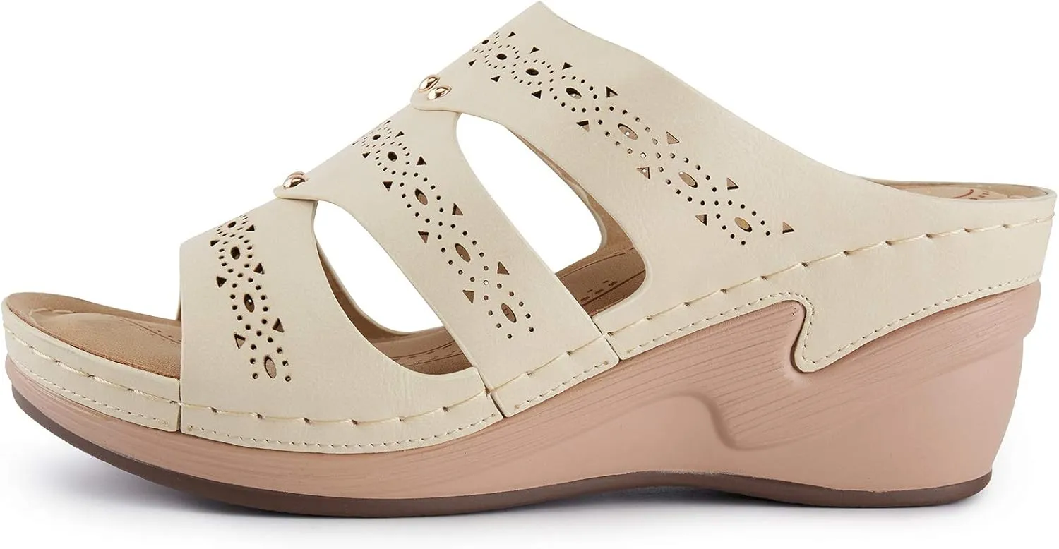 Alexis Leroy Women’s Comfortable Open Toe Crisscross Straps Slip on Wedge Sandals