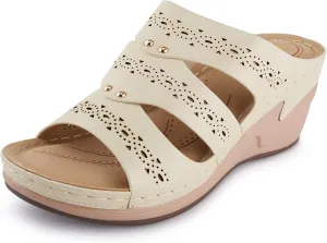 Alexis Leroy Women’s Comfortable Open Toe Crisscross Straps Slip on Wedge Sandals