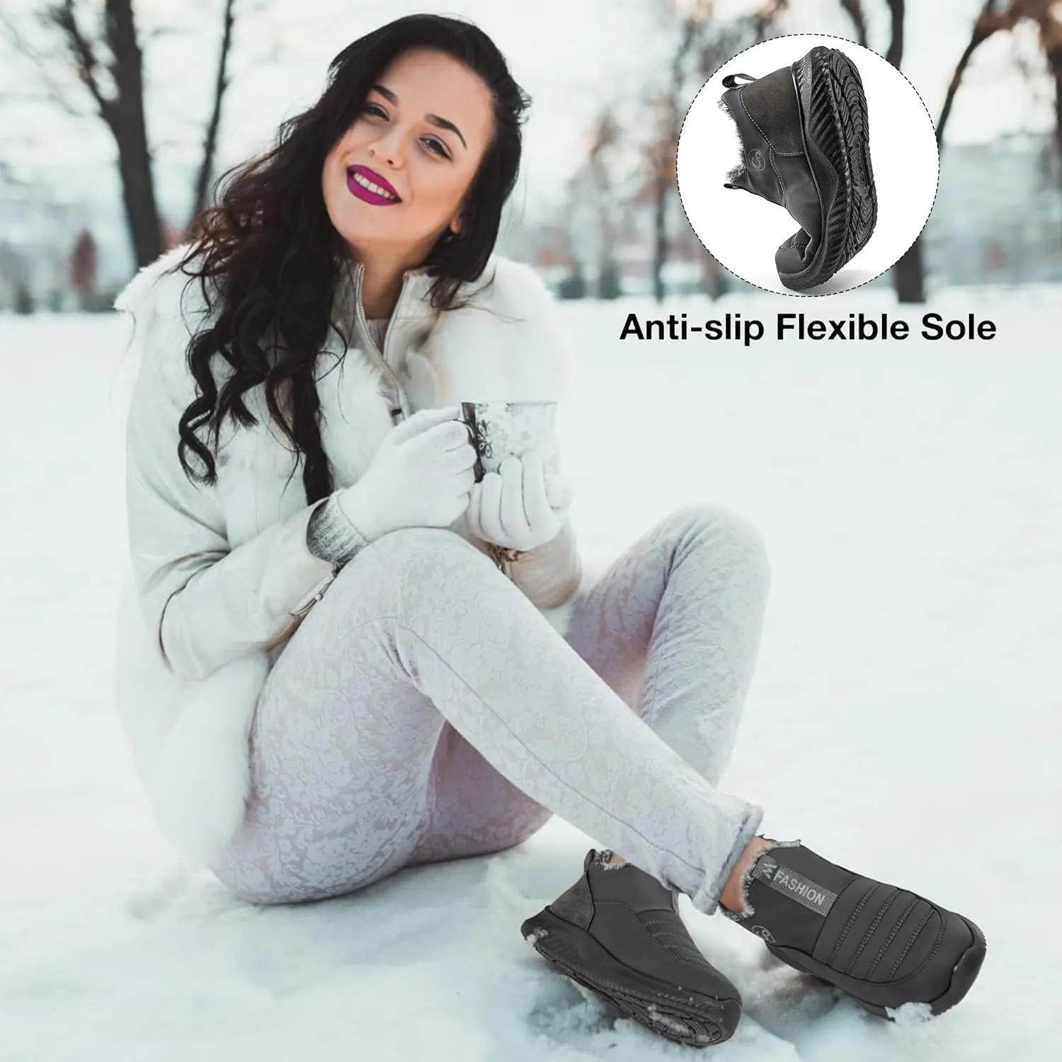 Alicegana Womens Snow Boots Winter Shoes Warm Fur Lined Ankle Booties Slip On Waterproof Boots Non Slip Women Boot