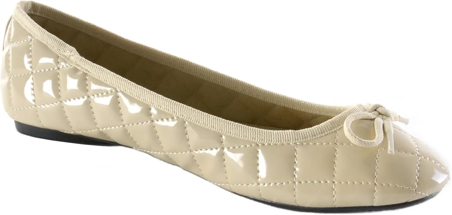 Alpine Swiss Women’s Aster Ballet Flats | Patent Leather Slip-On Shoes | Quilted Pillow Stitch | Rounded Toe | Everyday Comfortable Fashion Footwear