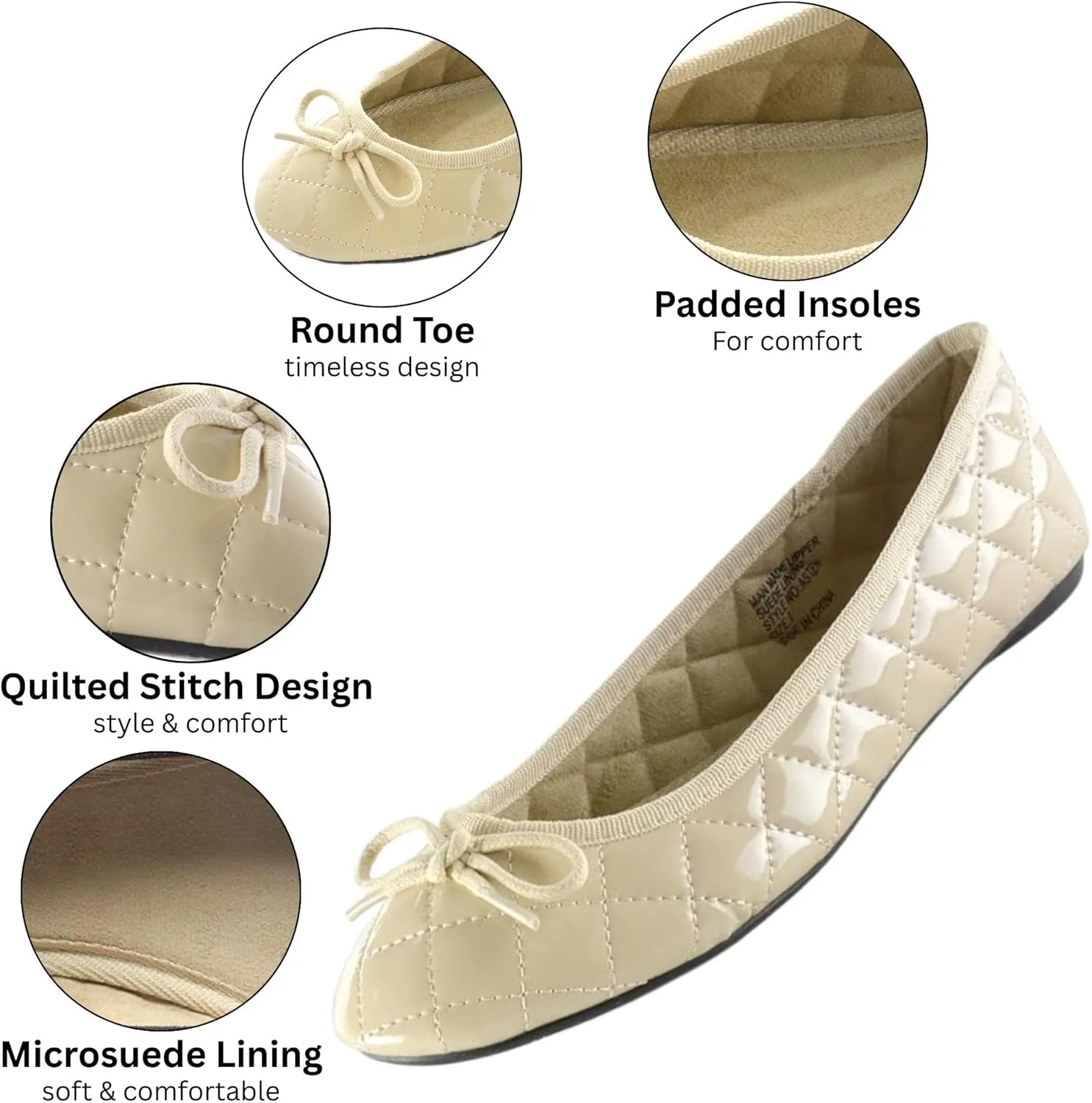 Alpine Swiss Women’s Aster Ballet Flats | Patent Leather Slip-On Shoes | Quilted Pillow Stitch | Rounded Toe | Everyday Comfortable Fashion Footwear