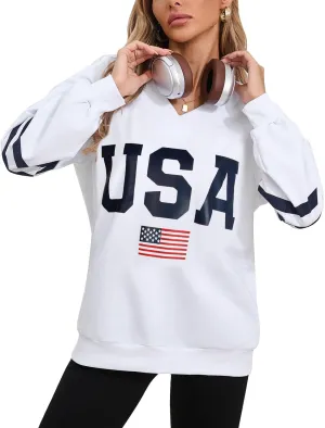 Alsol Lamesa Womens American Flag Sweatshirts Long Sleeve V Neck Loose 4th of July Outfits Flag Tops