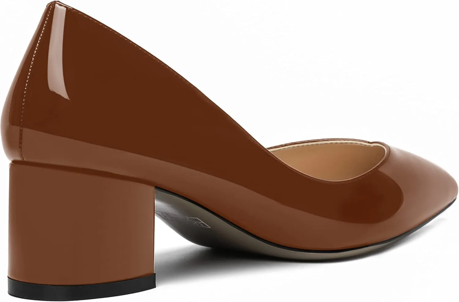AMBELIGHT Womens Dress Patent Slip On Solid Evening Pointed Toe Chunky Low Heel Pumps Shoes 2 Inch