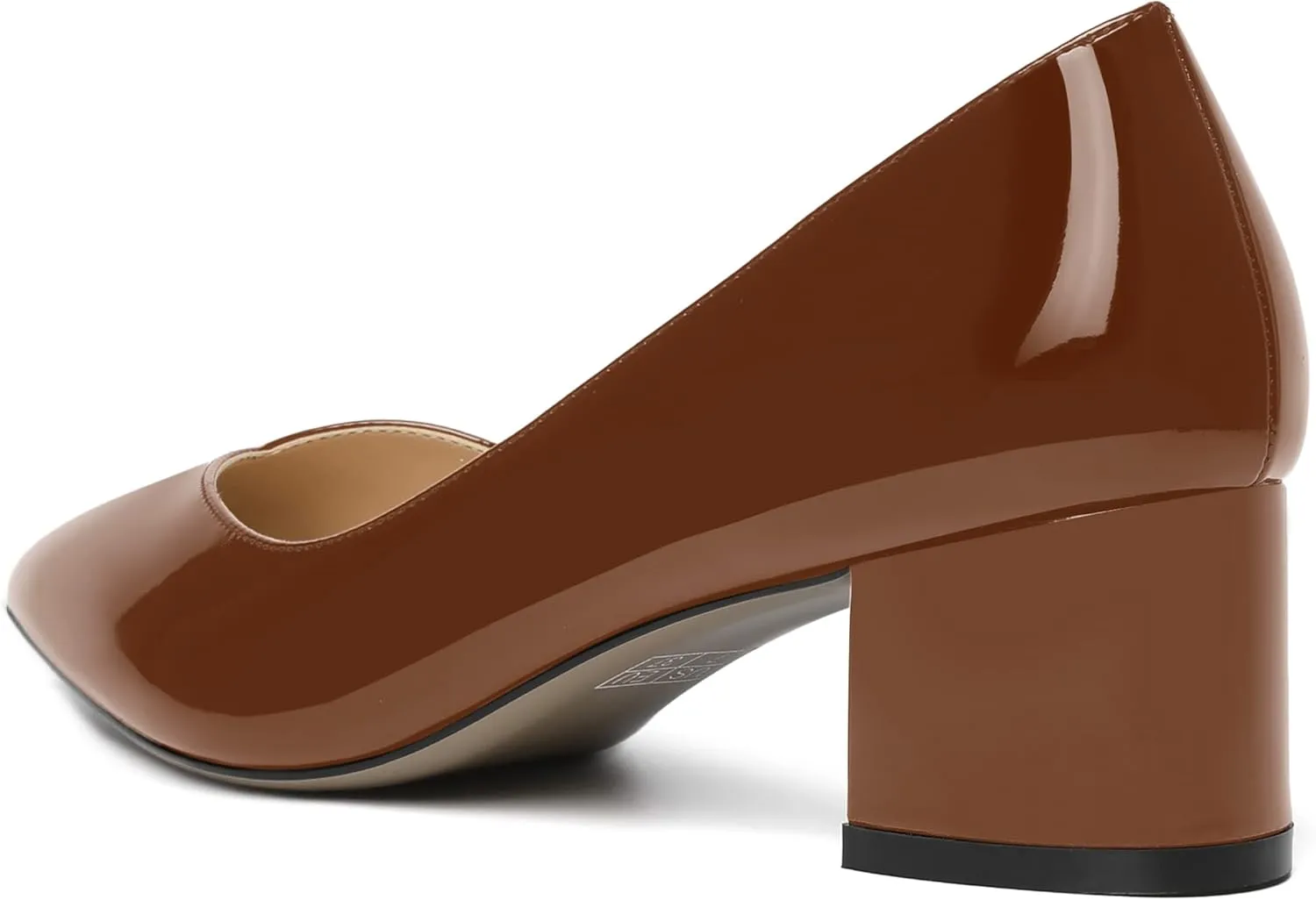 AMBELIGHT Womens Dress Patent Slip On Solid Evening Pointed Toe Chunky Low Heel Pumps Shoes 2 Inch