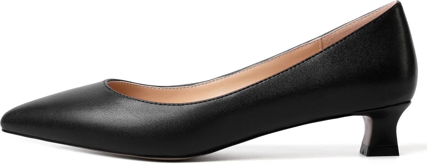 AMBELIGHT Womens Slip On Solid Casual Pointed Toe Office Suede Kitten Low Heel Pumps Shoes 1.5 Inch