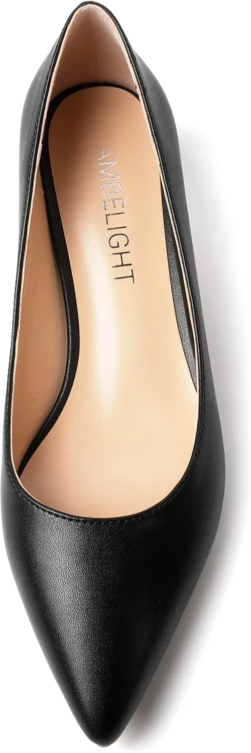 AMBELIGHT Womens Slip On Solid Casual Pointed Toe Office Suede Kitten Low Heel Pumps Shoes 1.5 Inch